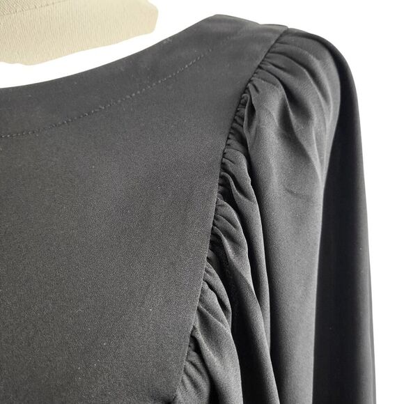 Gap X-Small Black Blouse Semi Sheer Long Double Slit Sleeves with Gold Nailheads - Picture 12 of 14